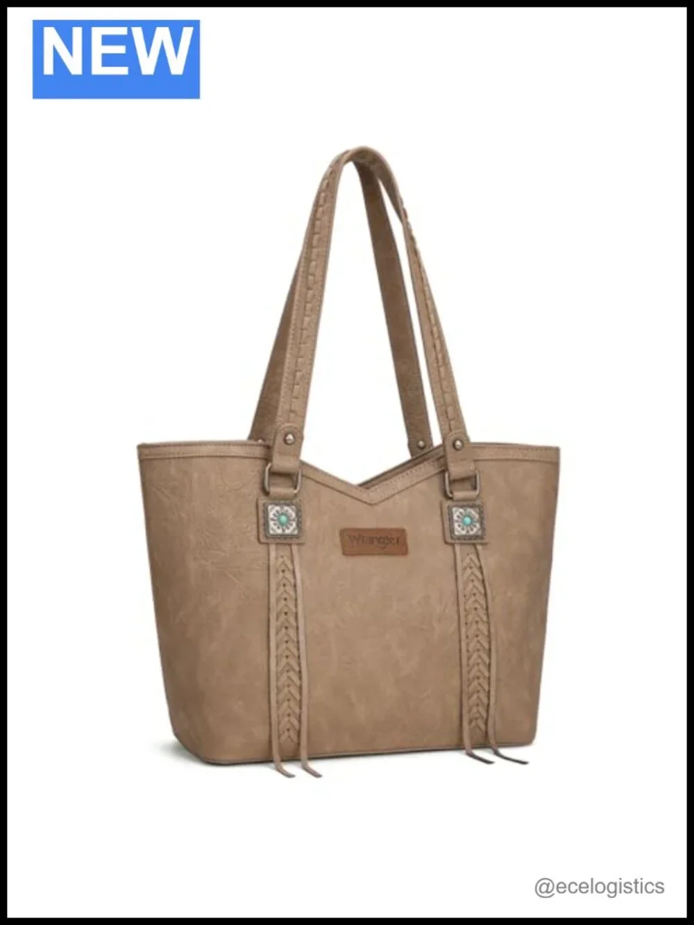Vegan Leather Tote Bag with Metal Turquoise Accents Top Handle Shoulder Bag